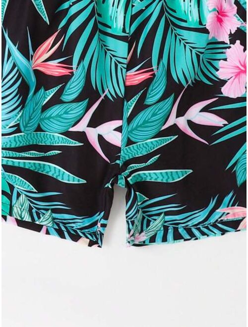 Toddler Boys Tropical Print Beach Swimsuit