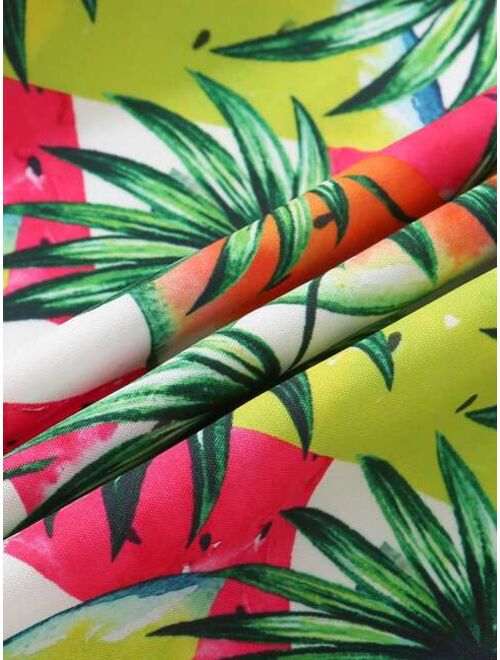 Toddler Boys Tropical Print Kimono Beach Shorts Hat