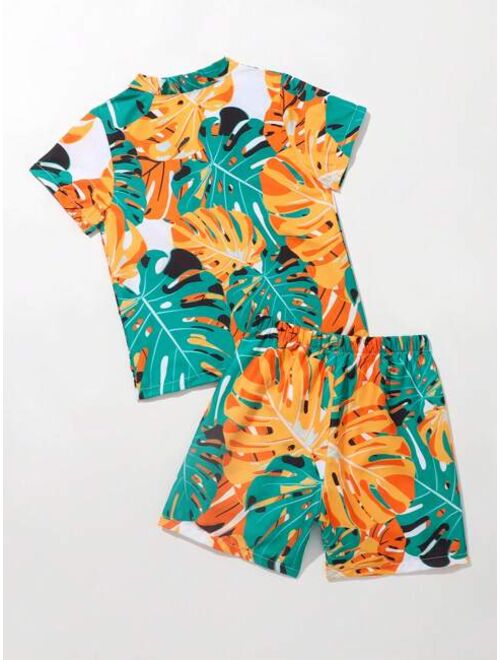Toddler Boys Tropical Print Kimono Beach Shorts