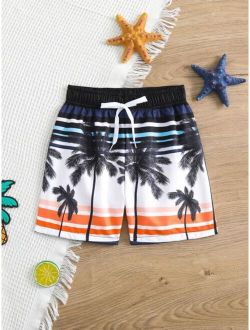Toddler Boys Coconut Tree Print Drawstring Waist Swim Shorts