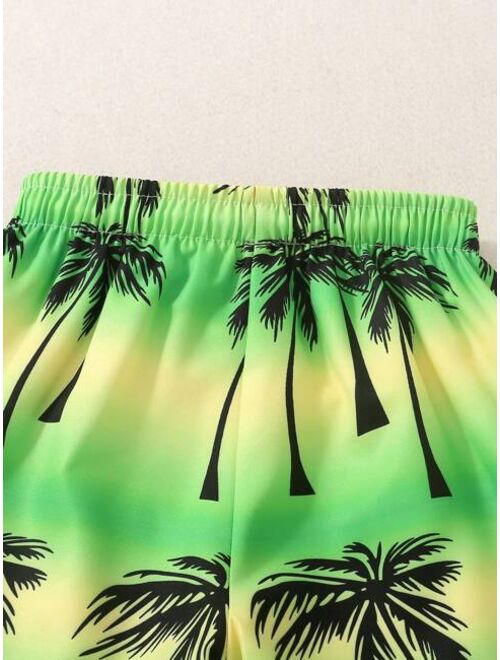 Toddler Boys Coconut Tree Print Drawstring Waist Swim Shorts