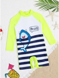 Toddler Boys Cartoon Shark Zip Front One Piece Swimsuit
