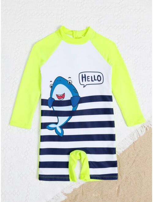Toddler Boys Cartoon Shark Zip Front One Piece Swimsuit