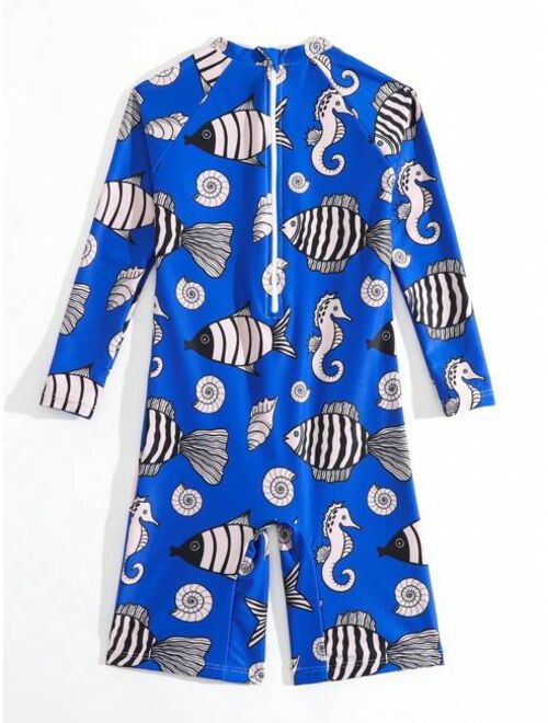Toddler Boys Fish Print Zipper Back One Piece Swimsuit