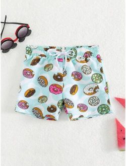 Toddler Boys 1pc Donut Print Drawstring Waist Swim Shorts