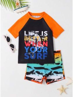 Toddler Boys Shark Slogan Graphic Beach Swimsuit