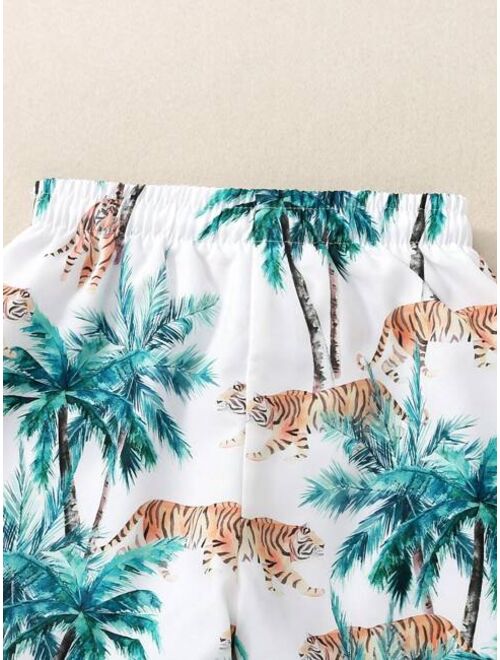 Toddler Boys Tiger Tropical Print Swim Shorts