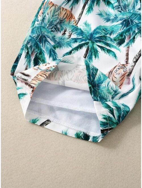 Toddler Boys Tiger Tropical Print Swim Shorts