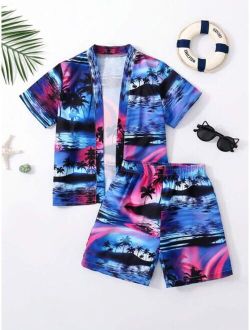 Toddler Boys Tropical Print Kimono Beach Shorts