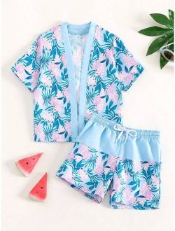 Toddler Boys Tropical Print Kimono Beach Shorts