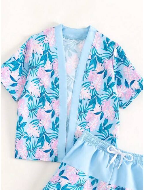 Toddler Boys Tropical Print Kimono Beach Shorts