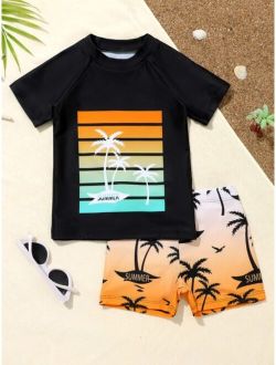 Toddler Boys Coconut Tree Print Beach Swimsuit
