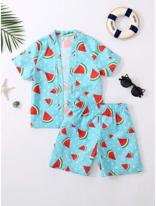 Toddler Boys Watermelon Print Beach Swimsuit