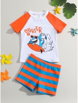Toddler Boys Cartoon Letter Graphic Swimsuit