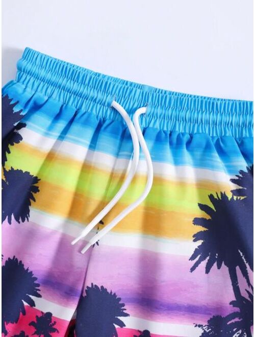 Toddler Boys Coconut Tree Print Drawstring Waist Swim Shorts