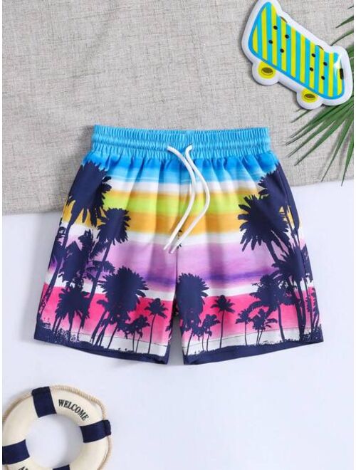 Toddler Boys Coconut Tree Print Drawstring Waist Swim Shorts