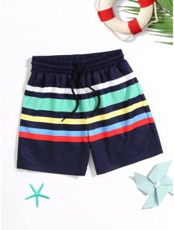 Toddler Boys Striped Drawstring Waist Swim Shorts