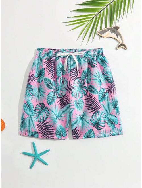 Toddler Boys Tropical Print Drawstring Waist Swim Shorts