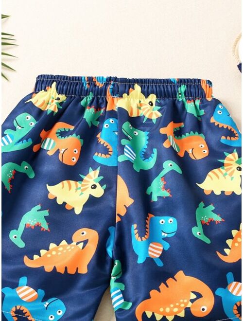 Toddler Boys Cartoon Dinosaur Drawstring Waist Swim Shorts
