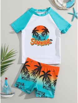 Toddler Boys Tropical Print Beach Swimsuit