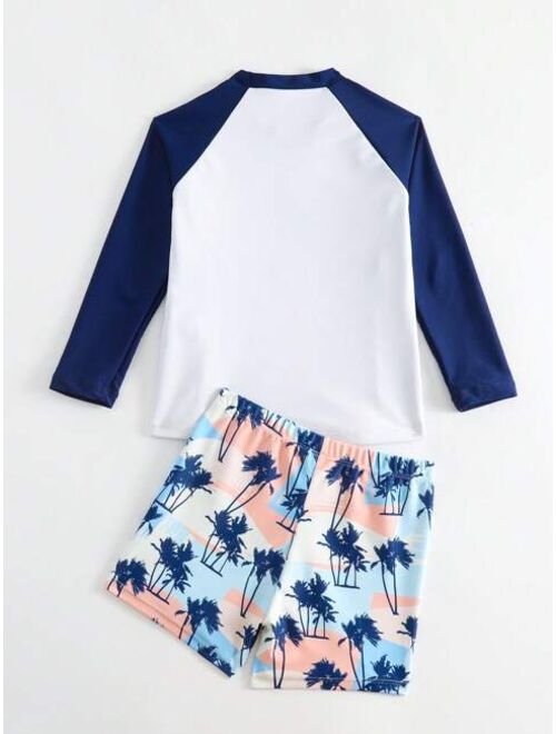 Toddler Boys Palm Tree Print Beach Swimsuit