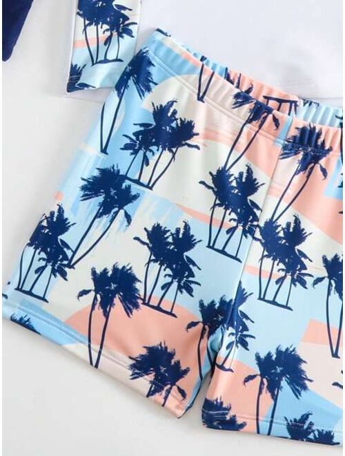 Toddler Boys Palm Tree Print Beach Swimsuit