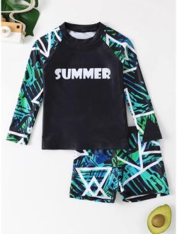 Toddler Boys Tropical Letter Graphic Beach Swimsuit