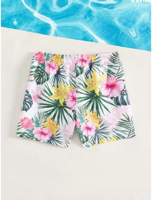 Toddler Boys Tropical Print Drawstring Waist Swim Shorts