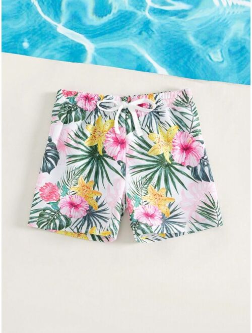 Toddler Boys Tropical Print Drawstring Waist Swim Shorts