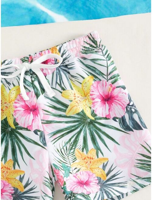 Toddler Boys Tropical Print Drawstring Waist Swim Shorts
