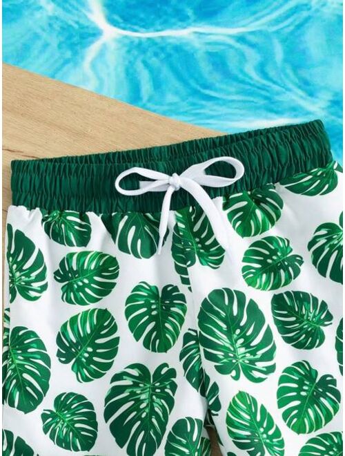 Toddler Boys 1pc Tropical Print Drawstring Waist Swim Shorts