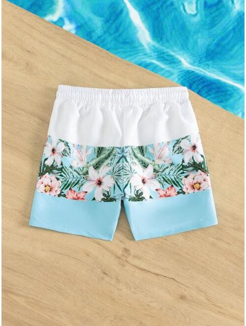 Toddler Boys 1pc Tropical Print Drawstring Waist Swim Shorts