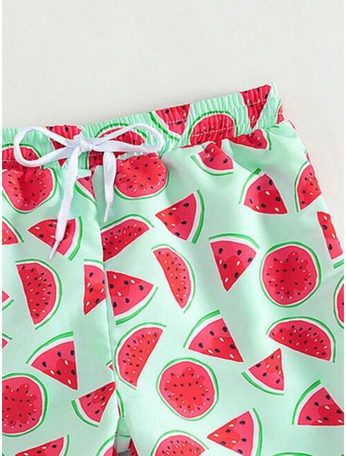 Toddler Boys Watermelon Print Drawstring Waist Swim Shorts