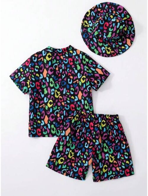 Toddler Boys Allover Print Beach Swimsuit With Swim Cap