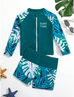 Toddler Boys Tropical Print Zipper Front Beach Swimsuit