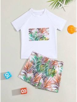 Toddler Boys Tropical Print Beach Swimsuit
