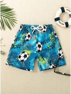 Toddler Boys Football Print Drawstring Waist Swim Shorts