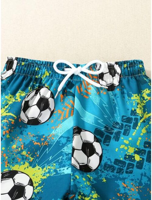 Toddler Boys Football Print Drawstring Waist Swim Shorts