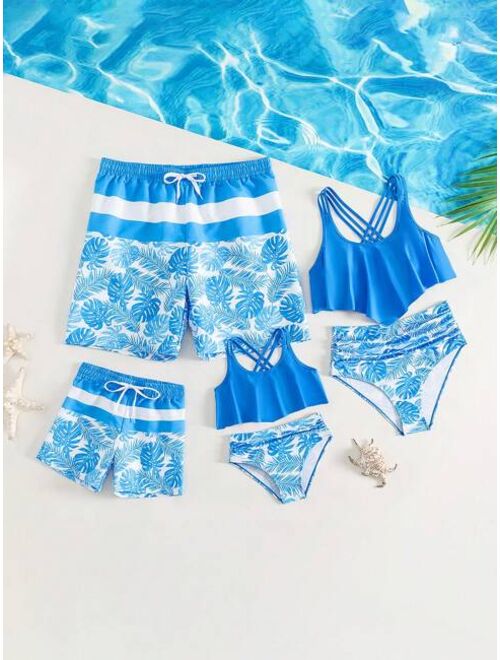 Toddler Boys Tropical Print Drawstring Waist Swim Shorts