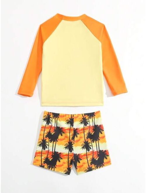 Toddler Boys Letter Palm Tree Print Beach Swimsuit