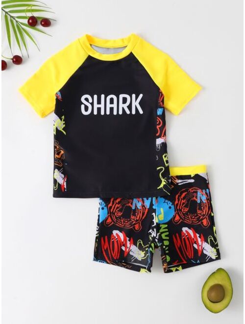 Toddler Boys Letter Graphic Beach Swimsuit