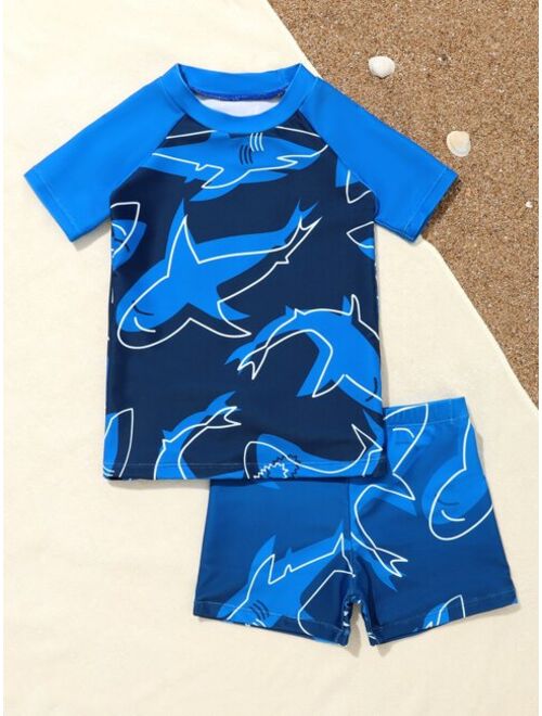 Toddler Boys Random Whale Print Raglan Sleeve Swimsuit