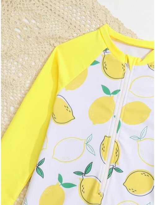 Toddler Boys Lemon Print Zipper Front One Piece Swimsuit