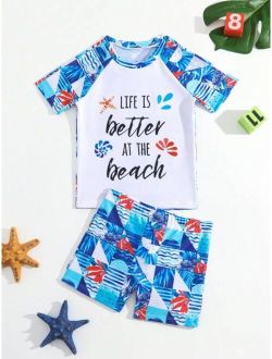 Toddler Boys Slogan Graphic Beach Swimsuit