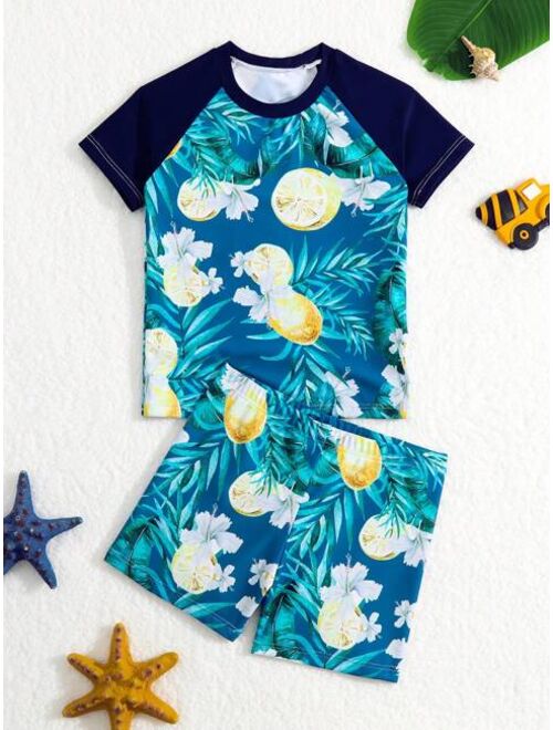Toddler Boys Lemon Tropical Print Beach Swimsuit