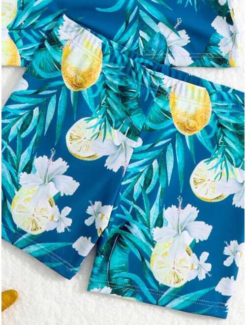 Toddler Boys Lemon Tropical Print Beach Swimsuit