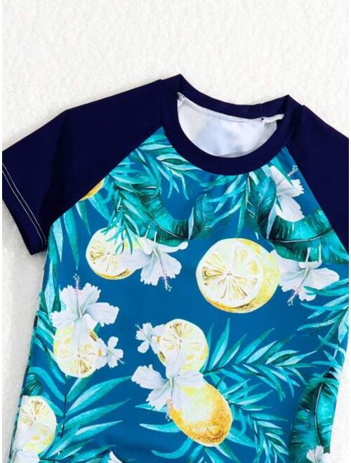 Toddler Boys Lemon Tropical Print Beach Swimsuit