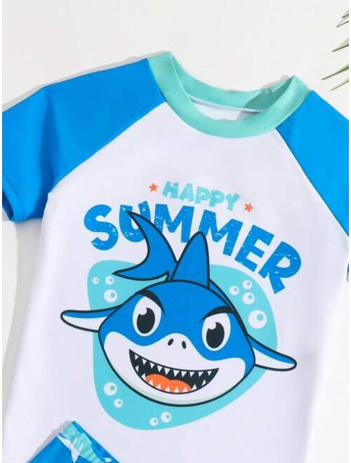 Toddler Boys Shark Print Beach Swimsuit