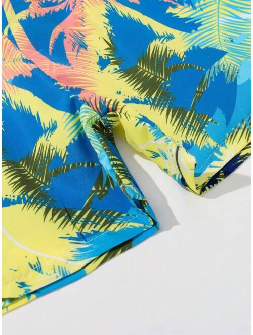 Toddler Boys Tropical Print Swim Shorts With Cap