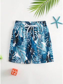 Toddler Boys Swimwear Woven Fabric Leaf Pattern Printed Beach Shorts